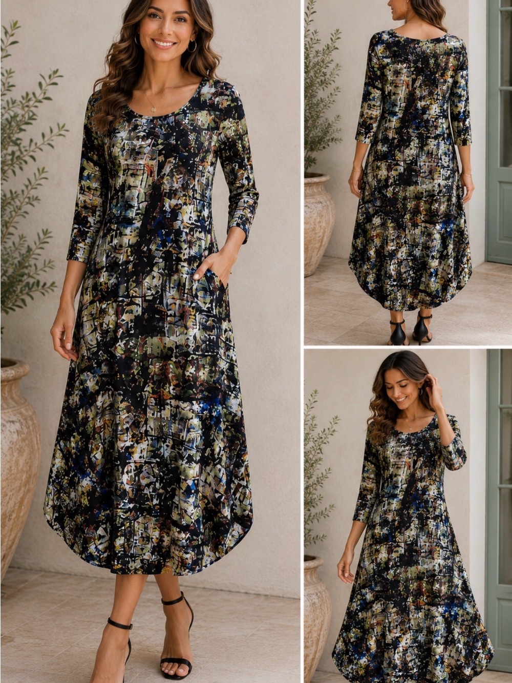 Kozan Abstract Print Midi Dress XS Made in Turkey